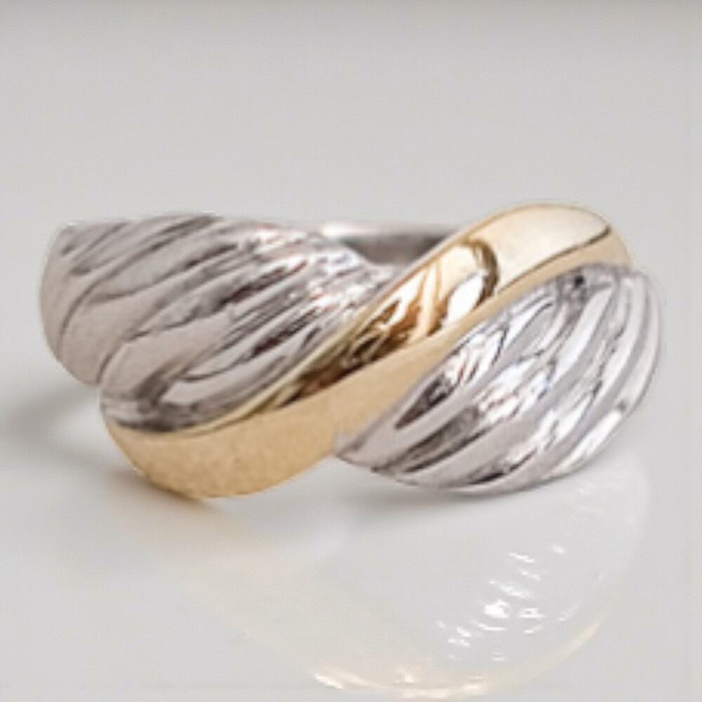Vintage Sterling Silver 925 Gold Plated Two Tone Criss Cross Ring Size 5.5 2.6g